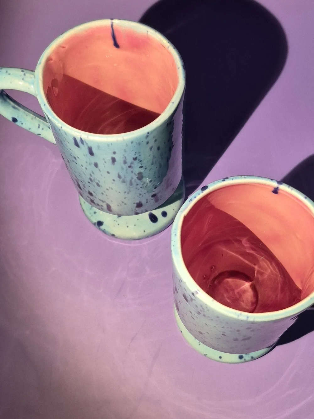Speckled Ceramic Mugs in Aqua with Coral Interior